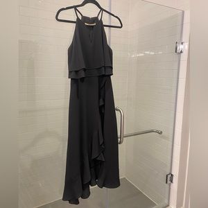 Kensie Black Midi Dress with Gold Bar at Neckline with Cut Out